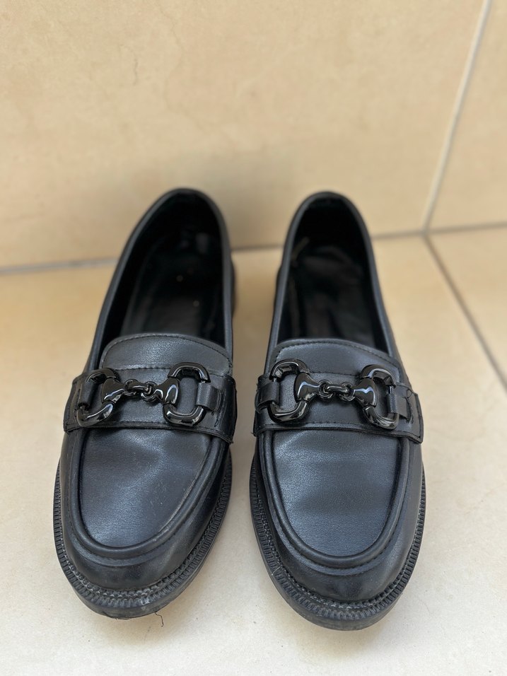 Siyah Deri Tokalı Kadın Loafer - Görsel 5