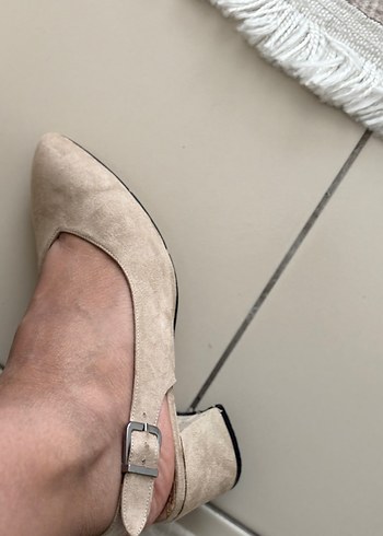 Bej Süet Stiletto Kadın Topuklu Ayakkabı - Görsel 6