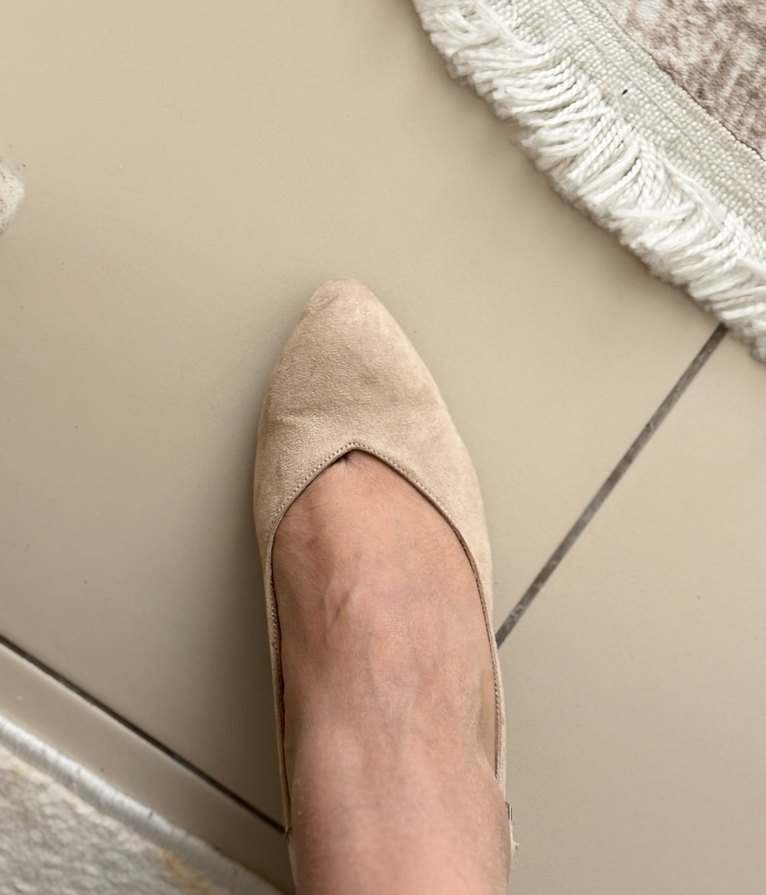 Bej Süet Stiletto Kadın Topuklu Ayakkabı - Görsel 3