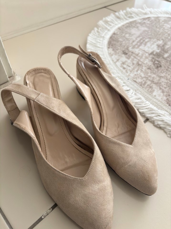 Bej Süet Stiletto Kadın Topuklu Ayakkabı - Görsel 2