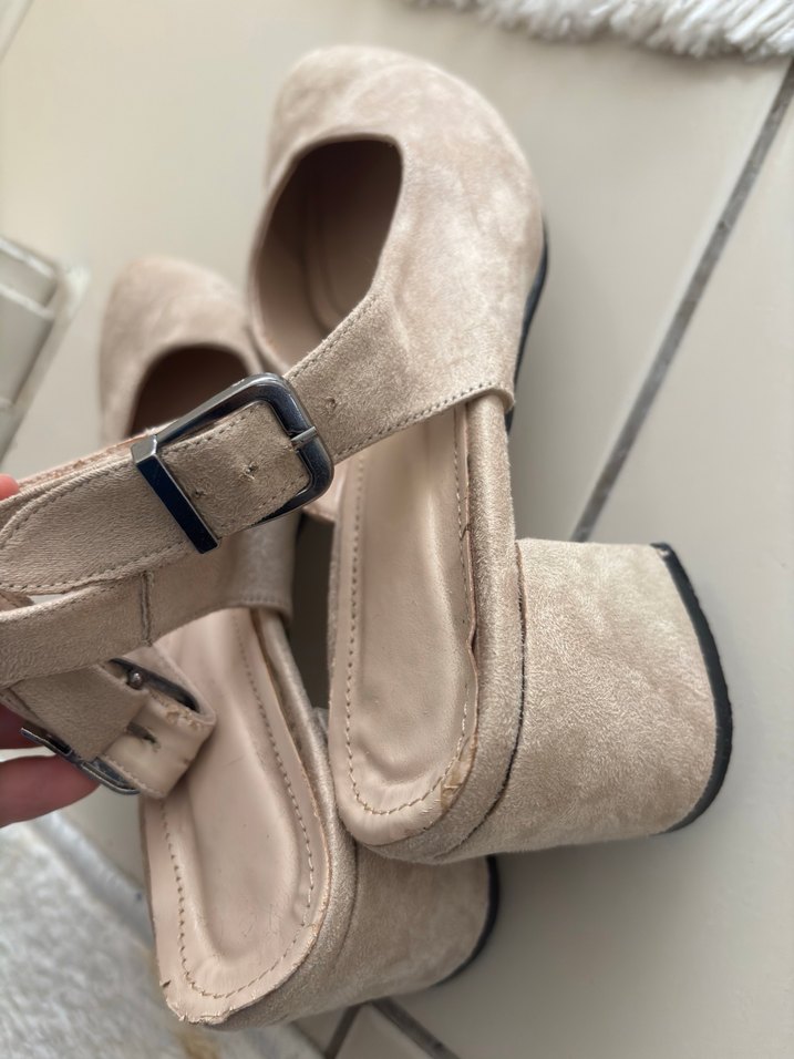 Bej Süet Stiletto Kadın Topuklu Ayakkabı - Görsel 4