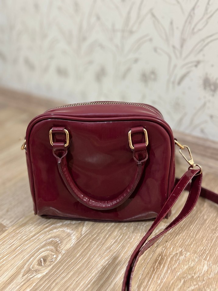 Bordo Parlak Deri Kadın Çanta - Görsel 2