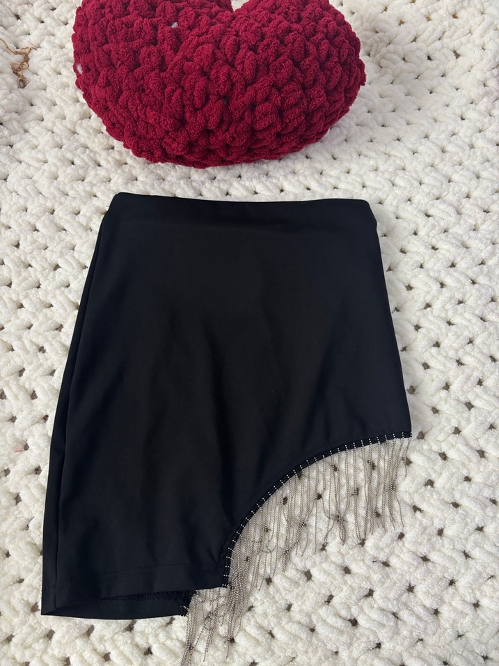 Nakışlı Siyah Mini Etek Püsküllü - Görsel 2