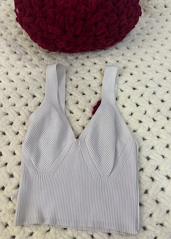 V Yaka Örgü Mini Beyaz Kadın Atlet - Görsel 2