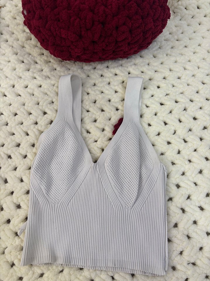 V Yaka Örgü Mini Beyaz Kadın Atlet - Görsel 2