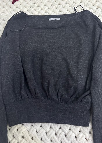 Gri Kadın Triko Uzun Kollu Mini Kazak - Görsel 2