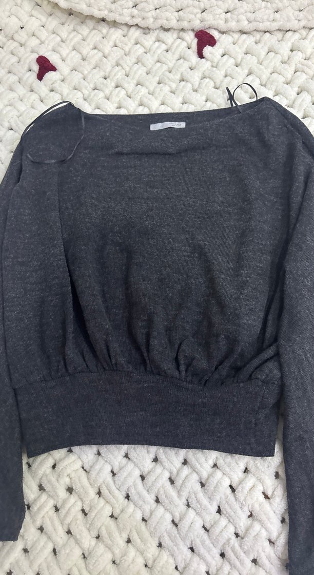 Gri Kadın Triko Uzun Kollu Mini Kazak - Görsel 2