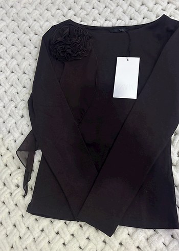 Siyah Uzun Kollu Fırfırlı Kadın Bluz - Görsel 2