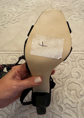 Kare Burunlu Çok Renkli Elmaslı Topuklu Sandalet - Görsel 4