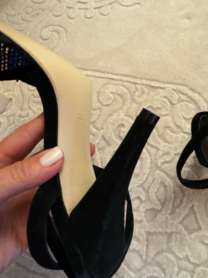 Kare Burunlu Çok Renkli Elmaslı Topuklu Sandalet - Görsel 5