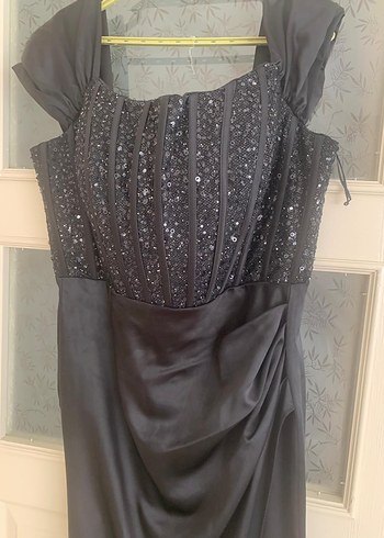 Askılı Drapeli Siyah Uzun Abiye Elbise - Görsel 2