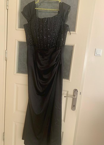 Askılı Drapeli Siyah Uzun Abiye Elbise - Görsel 5