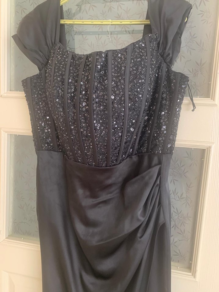 Askılı Drapeli Siyah Uzun Abiye Elbise - Görsel 2