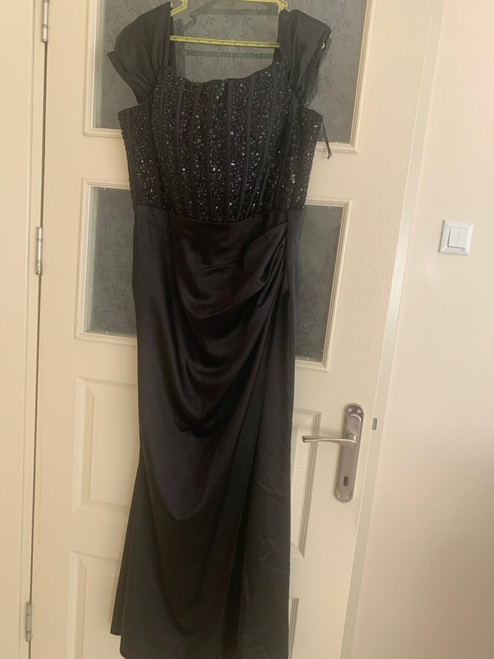 Askılı Drapeli Siyah Uzun Abiye Elbise - Görsel 5