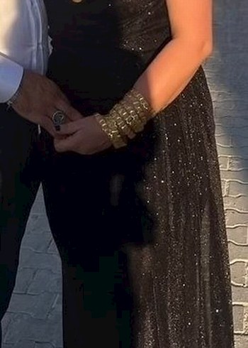 siyah Drapeli Uzun Kadın Abiye Elbise - Görsel 2