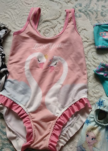 Kız Çocuk Pembe Kuğu Desenli Mayo - Görsel 3