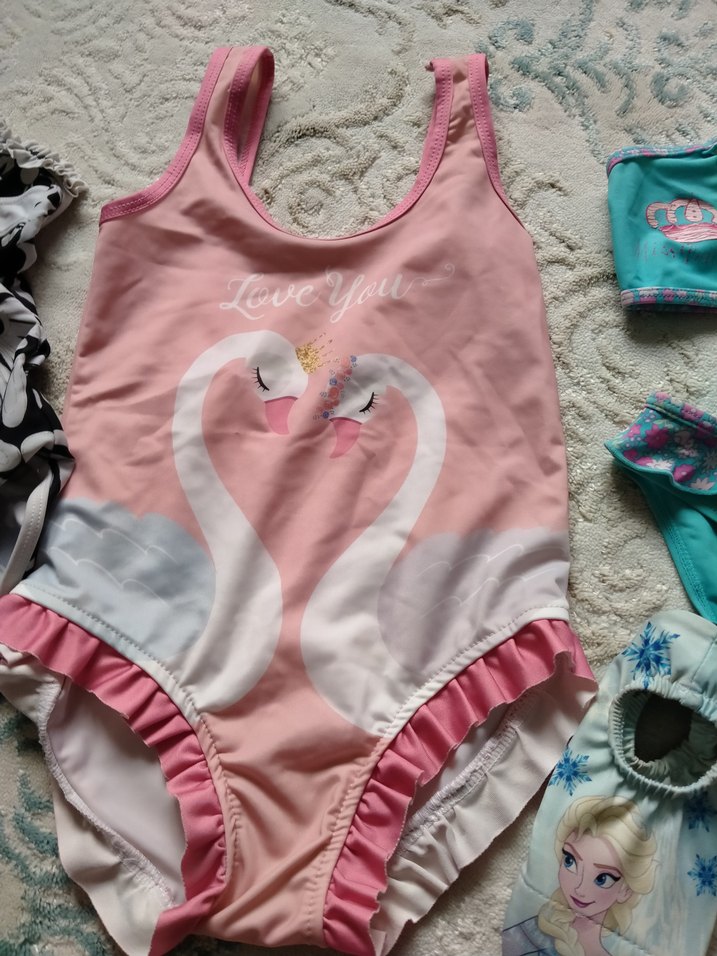 Kız Çocuk Pembe Kuğu Desenli Mayo - Görsel 3