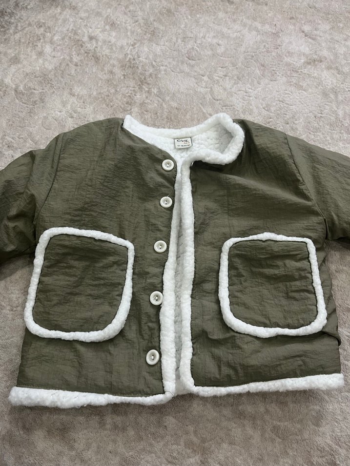 Düğmeli haki bebek montu - Görsel 2