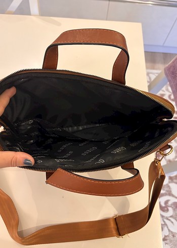 Kahverengi Deri Fermuarlı İş Kadın Çantası - Görsel 3