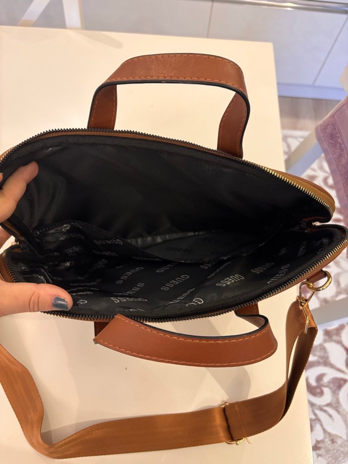 Kahverengi Deri Fermuarlı İş Kadın Çantası - Görsel 3