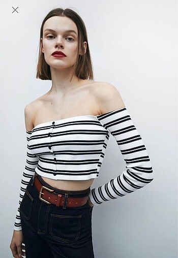 Zara Fitilli Çizgili Crop Bluz