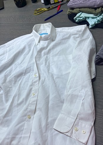 Düğmeli Beyaz Keten Erkek Gömlek - Görsel 3