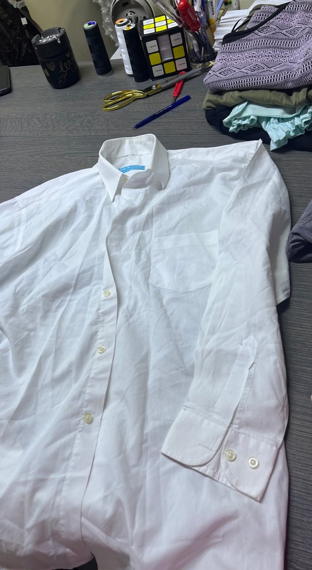 Düğmeli Beyaz Keten Erkek Gömlek - Görsel 3