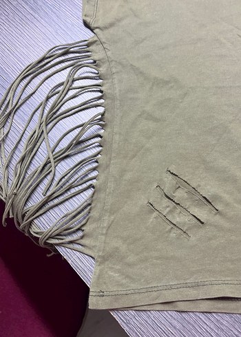 Bej Kadın Keten Tişört, Kısa Kollu, Salaş Kesim - Görsel 3