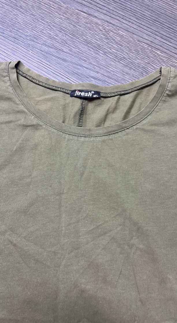 Bej Kadın Keten Tişört, Kısa Kollu, Salaş Kesim - Görsel 4