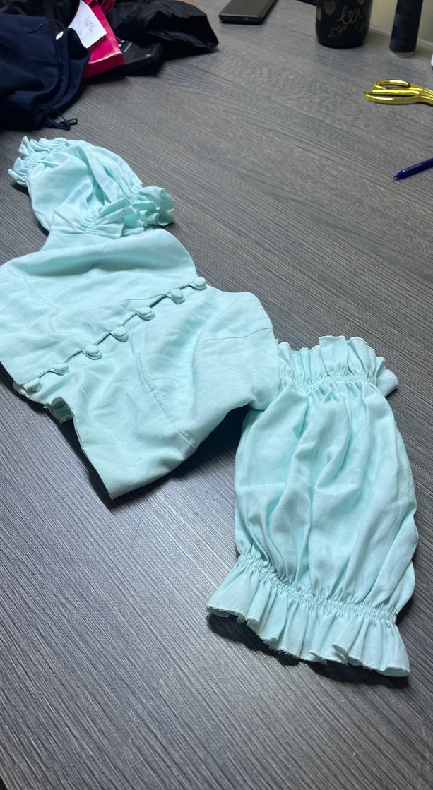 Düğmeli Turkuaz Keten Mini Bluz - Görsel 2