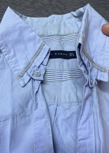 Mavi Keten Uzun Kollu Düğmeli Gömlek - Görsel 3