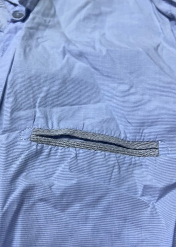 Mavi Keten Uzun Kollu Düğmeli Gömlek - Görsel 2