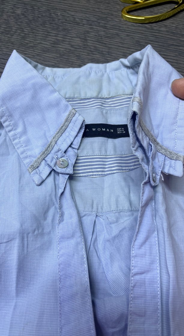 Mavi Keten Uzun Kollu Düğmeli Gömlek - Görsel 3