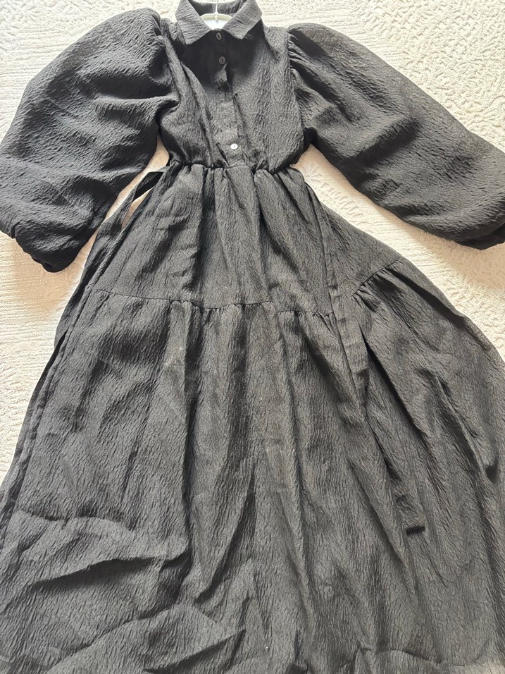 Siyah Kadın Uzun Elbise Düğmeli - Görsel 2