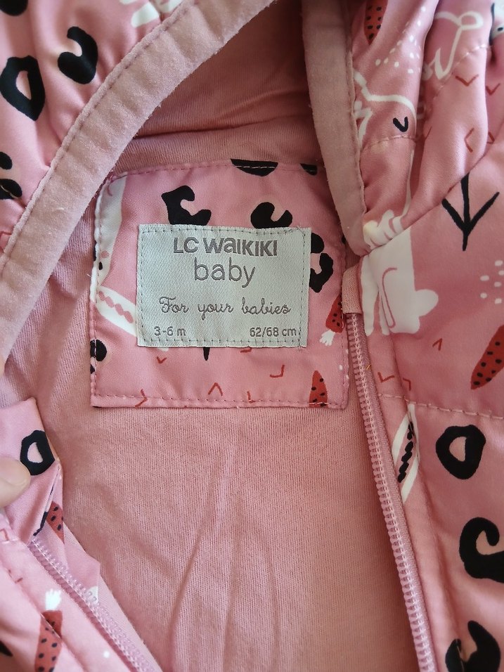 Kürklü Kapüşonlu Pembe Bebek Tulumu 3,6 ay - Görsel 2