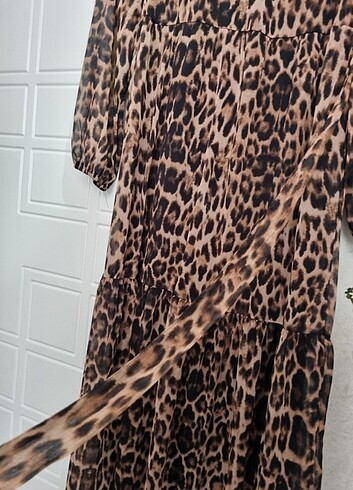 Leopar şifon elbise - Görsel 5