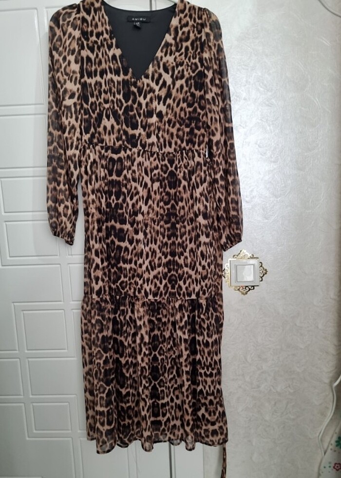 Leopar şifon elbise - Görsel 3