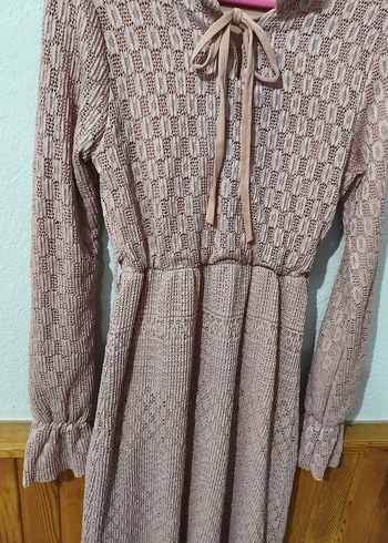 Pembe Bohem Tarzı Uzun triko elbise - Görsel 5