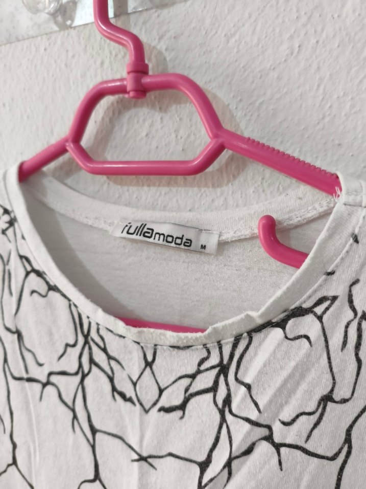 Beyaz Siyah Desenli Kısa Kollu erkek Tişört - Görsel 2