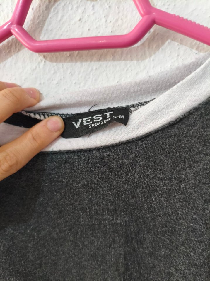 Gri Kadın Salaş Tişört Beyaz Yakalı - Görsel 2