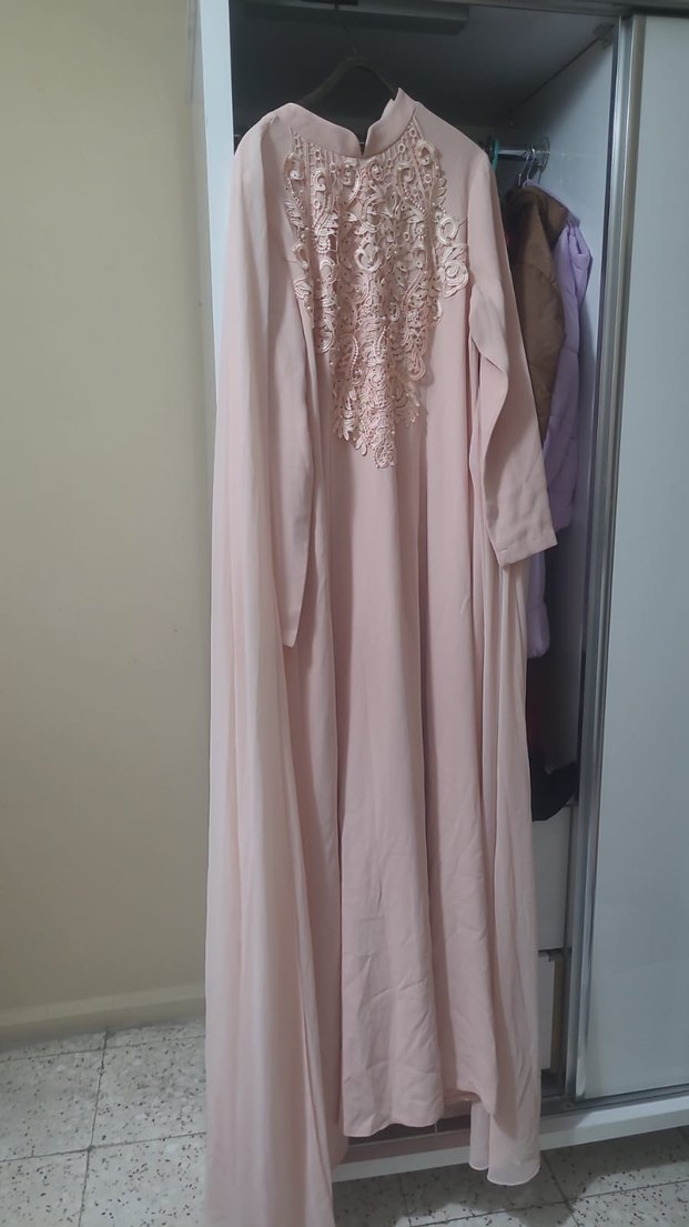 Bej Nakışlı Uzun Kollu Kadın abiye elbise - Görsel 2