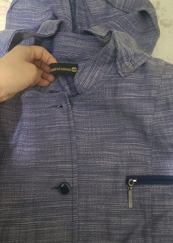 Düğmeli Uzun Keten Kadın Kaban Mor - Görsel 2