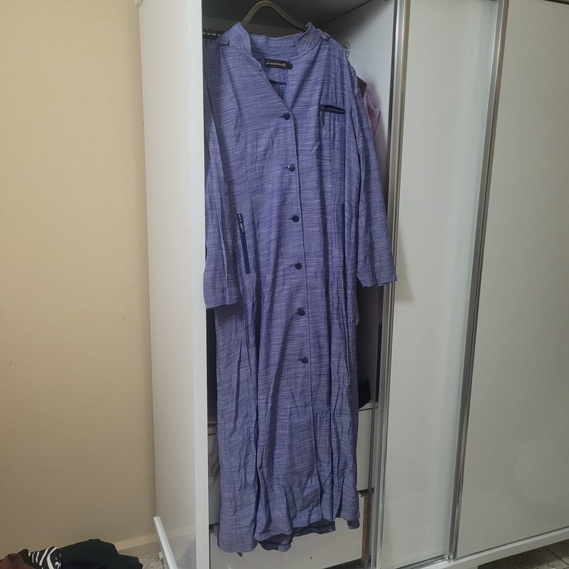 Düğmeli Uzun Keten Kadın Kaban Mor - Görsel 4