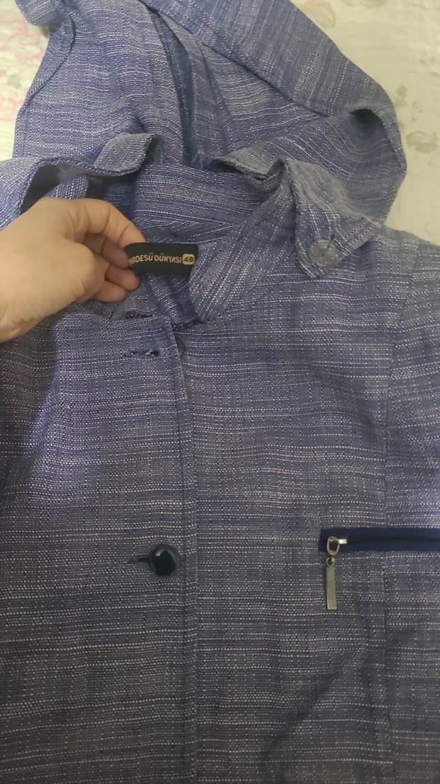 Düğmeli Uzun Keten Kadın Kaban Mor - Görsel 2