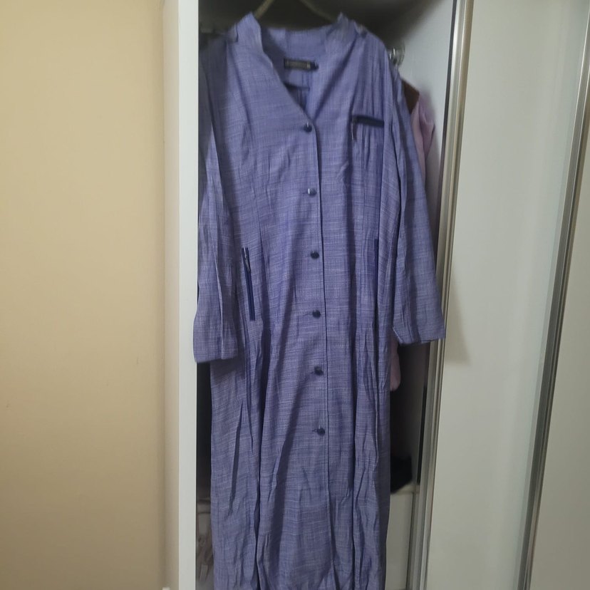 Düğmeli Uzun Keten Kadın Kaban Mor - Görsel 5