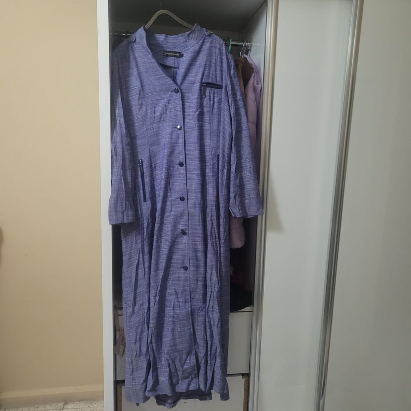 Düğmeli Uzun Keten Kadın Kaban Mor - Görsel 3