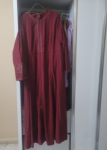 Bordo Nakışlı Uzun Salaş Kadın pardesü - Görsel 2