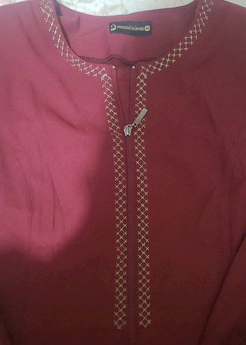 Bordo Nakışlı Uzun Salaş Kadın pardesü - Görsel 5