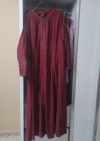 Bordo Nakışlı Uzun Salaş Kadın pardesü - Görsel 3