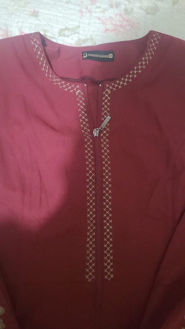 Bordo Nakışlı Uzun Salaş Kadın pardesü - Görsel 5